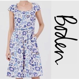 Boden Blue and Purple Linen A-Line Sundress with Flutter Sleeves